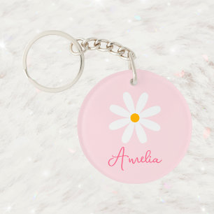 Llavero Floral Pink Daisy Personalised Keyring
