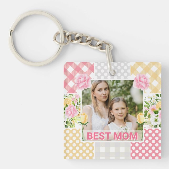 Llavero Floral & Plaid Photo Frame Mother's Day (Frente)