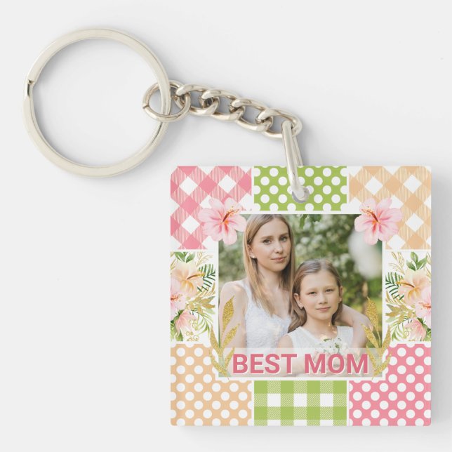 Llavero Floral & Plaid Photo Frame Mother's Day (Frente)