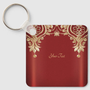 Llavero Floral Rojo Dorado Moderno