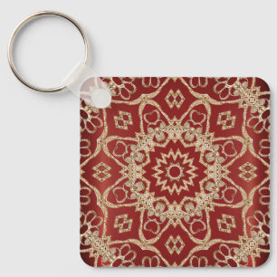 Llavero Floral Rojo Dorado Moderno