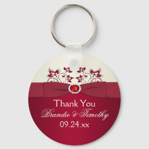 Llavero floral rojo y de marfil del favor de la