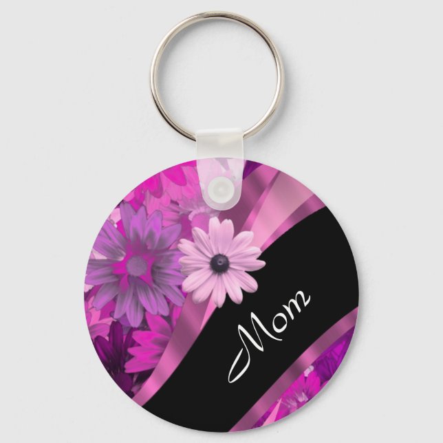 Llavero Floral rosa de mamá personalizada (Anverso)