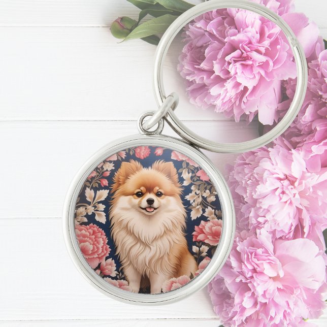 Llavero Floral rosa de perro de Pomerania (Subido por el creador)