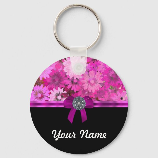 Llavero Floral rosa personalizada (Anverso)