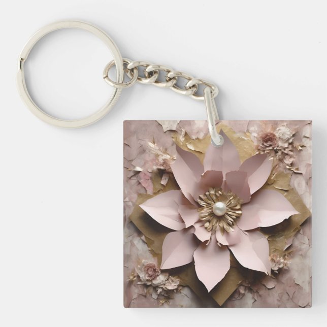 Llavero Floral Rosa polvoriento - Keychain acrílico (Frente)