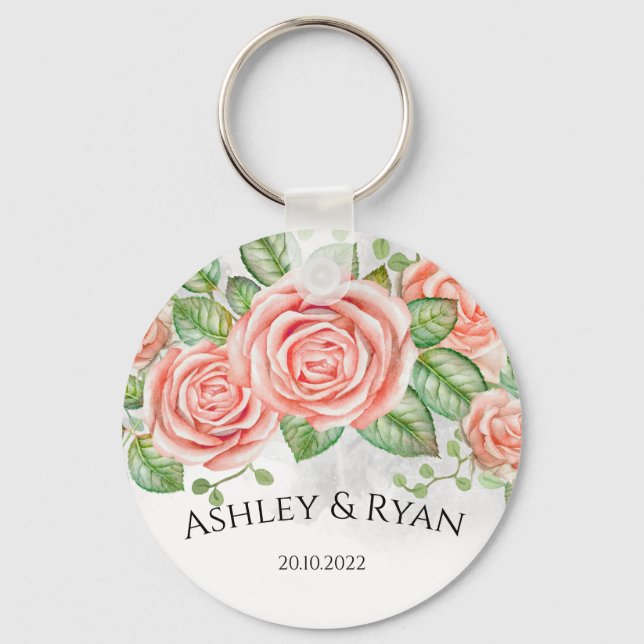 Llavero Floral rosa rubia personalizada (Anverso)