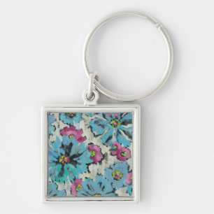 Llavero Floral rosado y azul gráfico