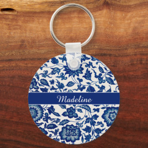 Llavero Floral Silvestre Azul Blanco Chinoiserie País Fran
