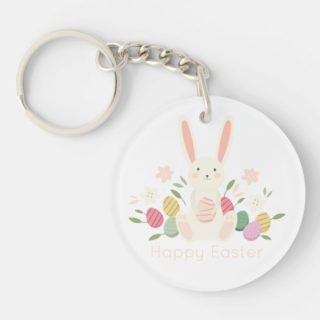 Llavero floral simple del conejito de pascua el | (Frente)