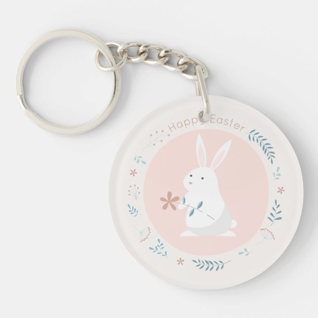 Llavero floral simple del conejito de pascua el | (Frente)