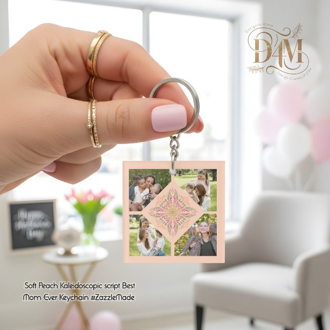 Llavero Floral Soft peach kaleidoscopic Script Best Mom  (kaleidoscopic script)