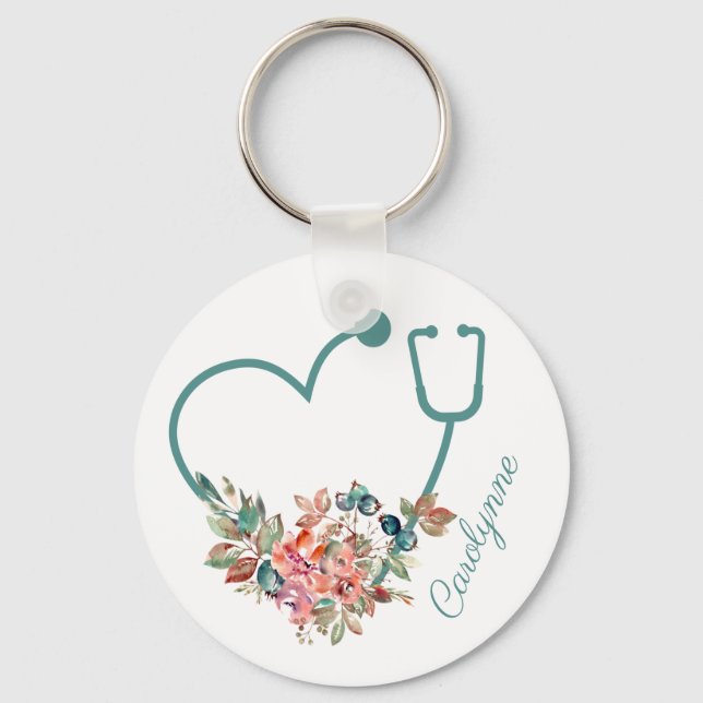 Llavero Floral Stethoscope Heart Caregiver Nurse Doctor (Anverso)