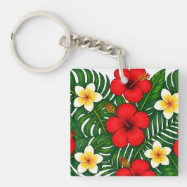 Llavero Floral Tropical con Hibisco y Plumeria