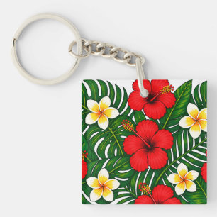 Llavero Floral Tropical con Hibisco y Plumeria