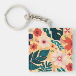 Llavero Floral tropical con hojas y flores audaces