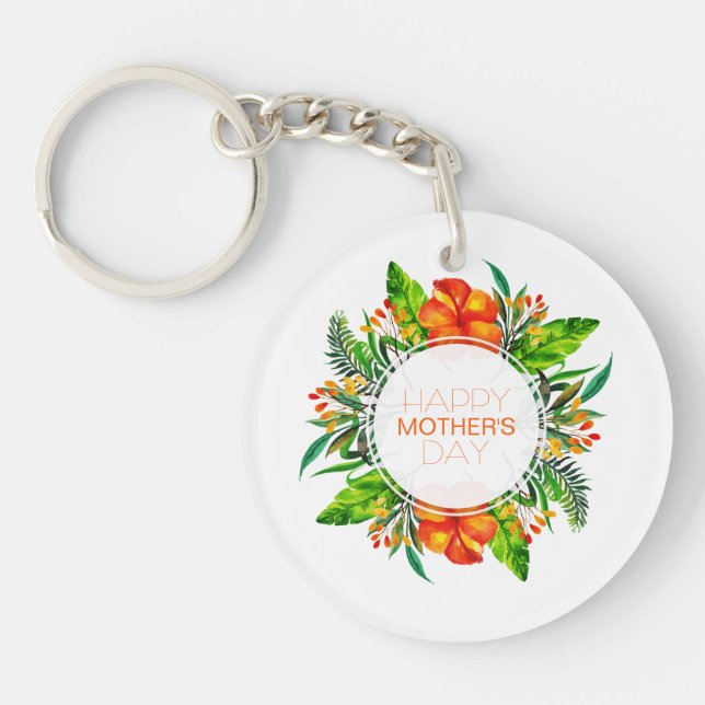 Llavero Floral tropical feliz día de la madre | Keychain (Frente)