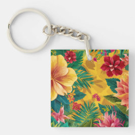 Llavero Floral tropical, floros radiantes y follaje exuber