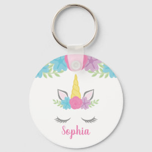 Llavero Floral Unicorn Face Personalized