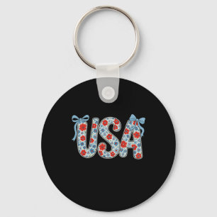 Llavero Floral Usa Coquette Lazo Patriótico 4 De Julio Muj