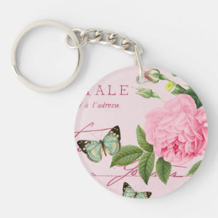 Llavero floral vintage rosa en rosa