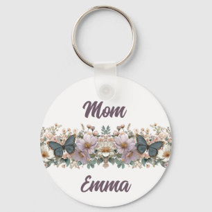 Llavero Floral Vintage y Mariposa Verde para Mamá