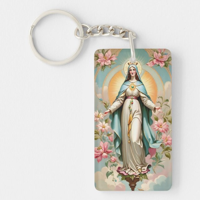 Llavero Floral virgen bendecida madre Mary Keycha católica (Frente)