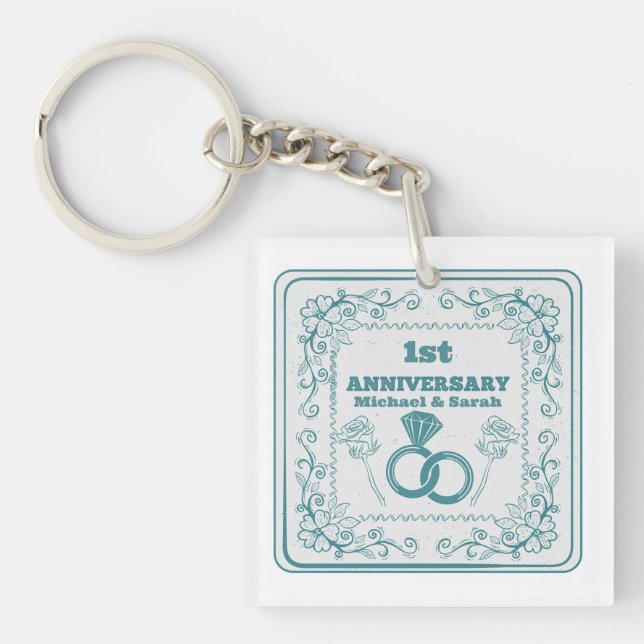 Llavero Floral wedding Anniversary Customizable year (Frente)