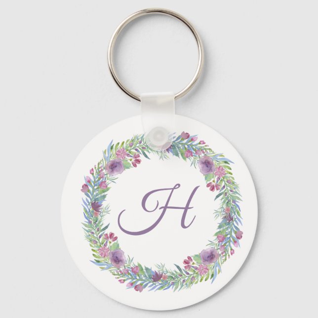 Llavero Floral Wreath monogramada personalizada (Anverso)