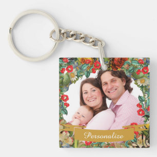 Llavero Florales Antiguos Foto Personalizada