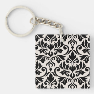 Llavero Florecer Damask arte I negro en crema