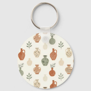 Llavero Floreros de Terracota Boho con Patrón Botánico