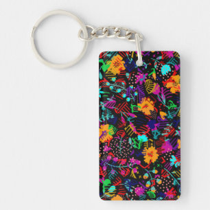 Llavero Flores abstractas de color negro lindo