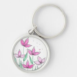 Llavero Flores Acuarela Rosadas Caprichosas