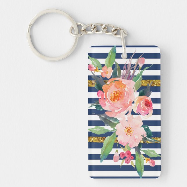 Llavero Flores Acuarelas Chic Modernas Femeninas -Rayas (Frente)