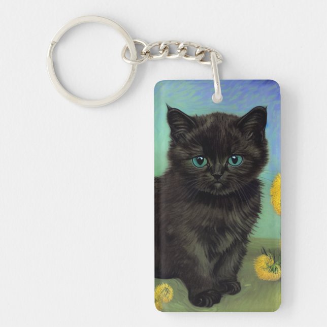 Llavero Flores amarillas de gato negro Van Gogh (Frente)