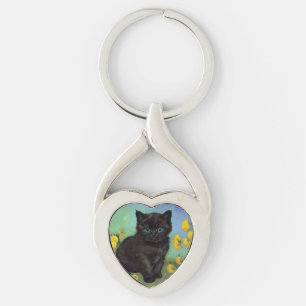 Llavero Flores amarillas de gato negro Van Gogh