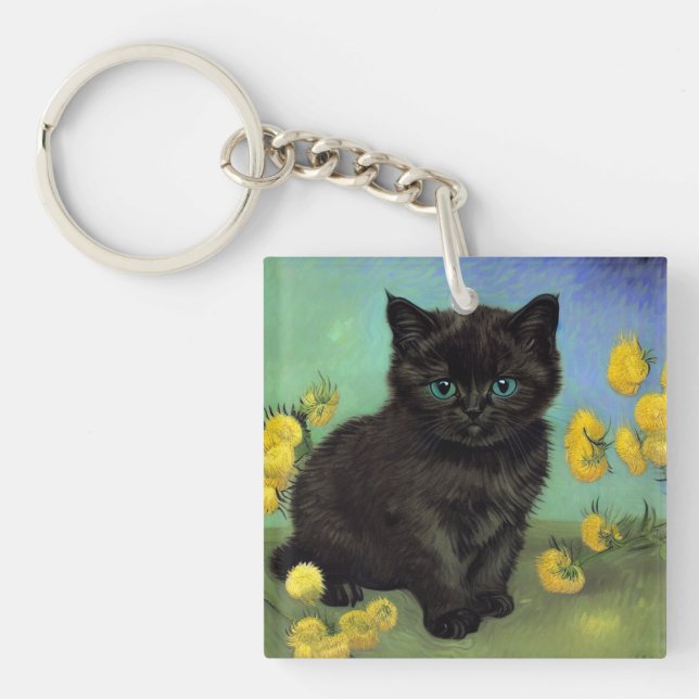 Llavero Flores amarillas de gato negro Van Gogh (Frente)
