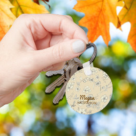 Llavero Flores antiguas Nombre personalizado de crema anti