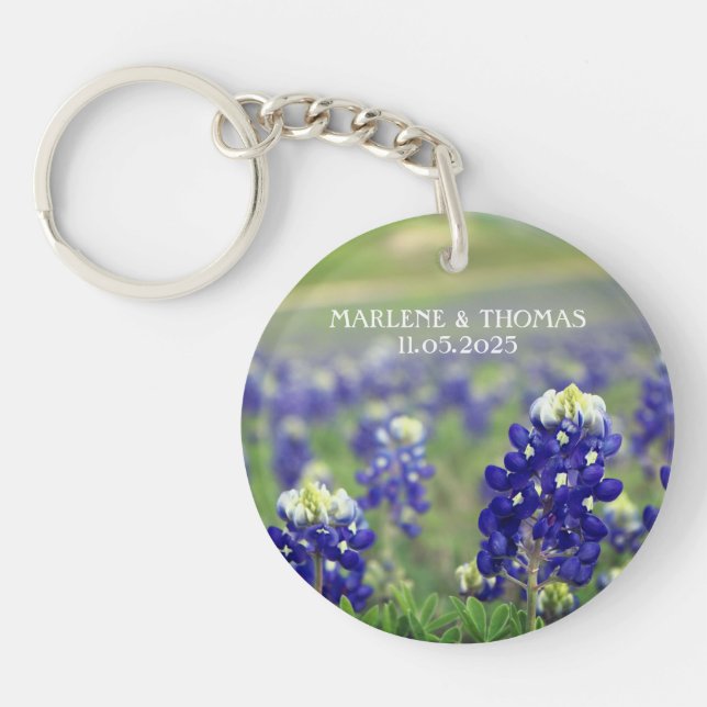 Llavero Flores azules de Bluebonnets Boda Floral de Texas (Frente)