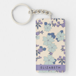 Llavero Flores azules, flores moradas, flores, tu nombre