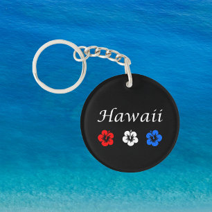 Llavero Flores azules rojas de Hawai Aloha Patriótico