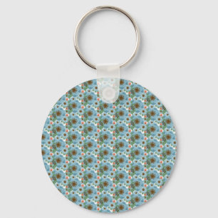 Llavero Flores Azules Rosadas Bohemias Naturales Hojas Ver