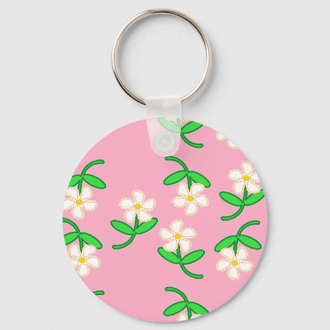 Llavero Flores blancas en rosa (Anverso)
