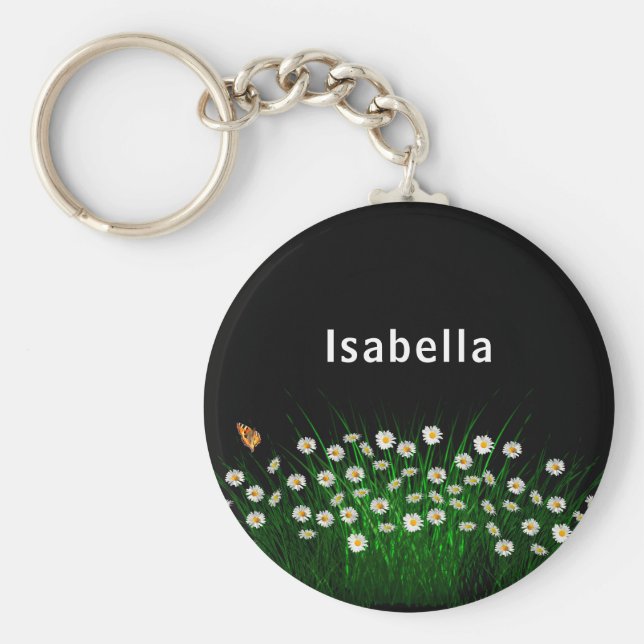 Llavero Flores blancas negras pradera nombre mariposa (Frente)