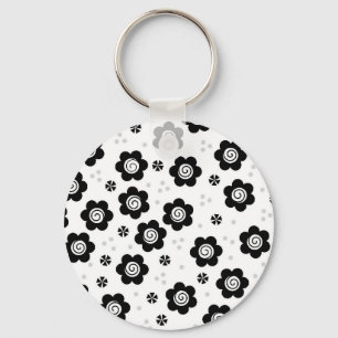 Llavero Flores blancas negras y lindas Keychain