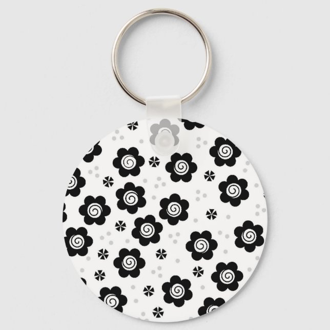 Llavero Flores blancas negras y lindas Keychain (Anverso)