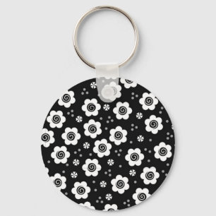 Llavero Flores blancas negras y lindas Keychain