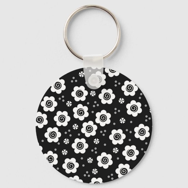 Llavero Flores blancas negras y lindas Keychain (Anverso)