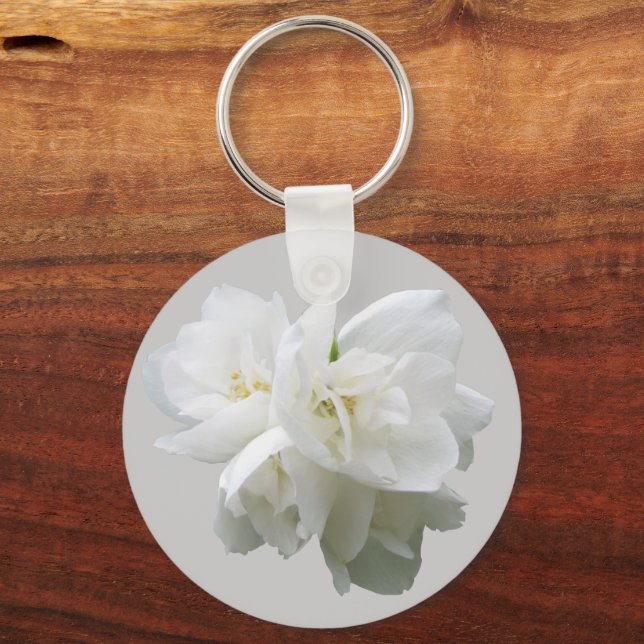 Llavero Flores blancas sobre fondo gris claro (Anverso)
